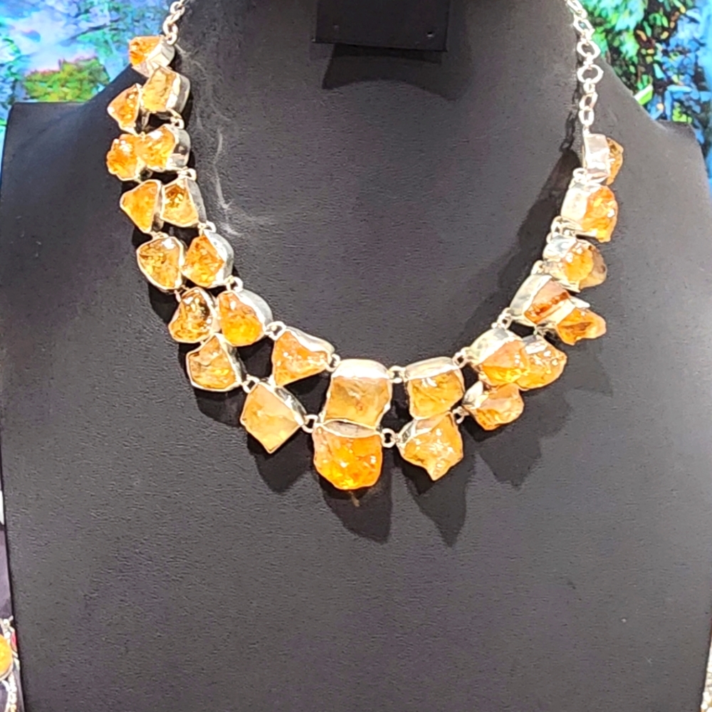 Statement Raw Citrine Gemstone Necklace, Layered Multi Stone - NWOT